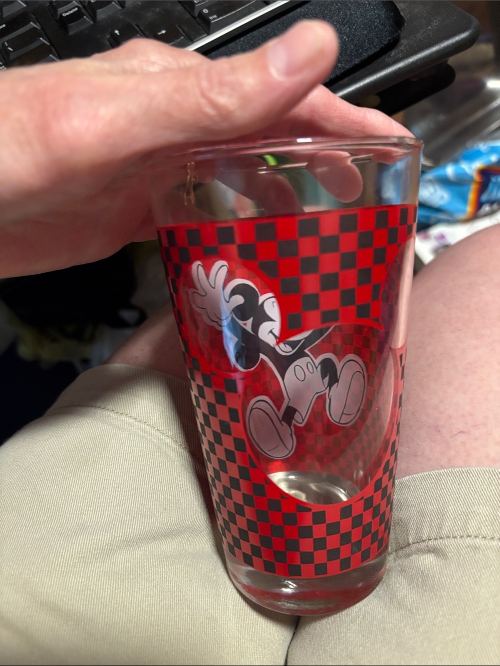 Disney Mickey Mouse Red-Black Checkered Glass See-Through Shape Anchor Hocking